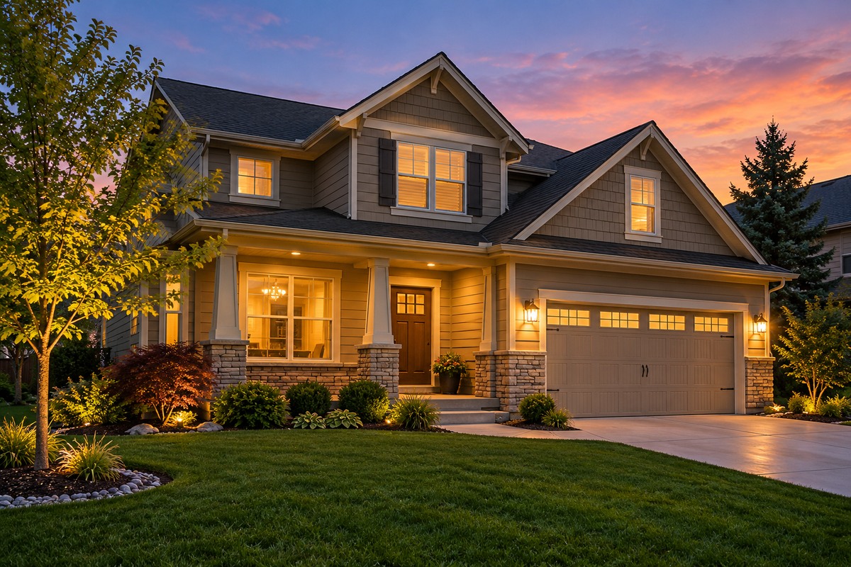 Modern residential property at dusk